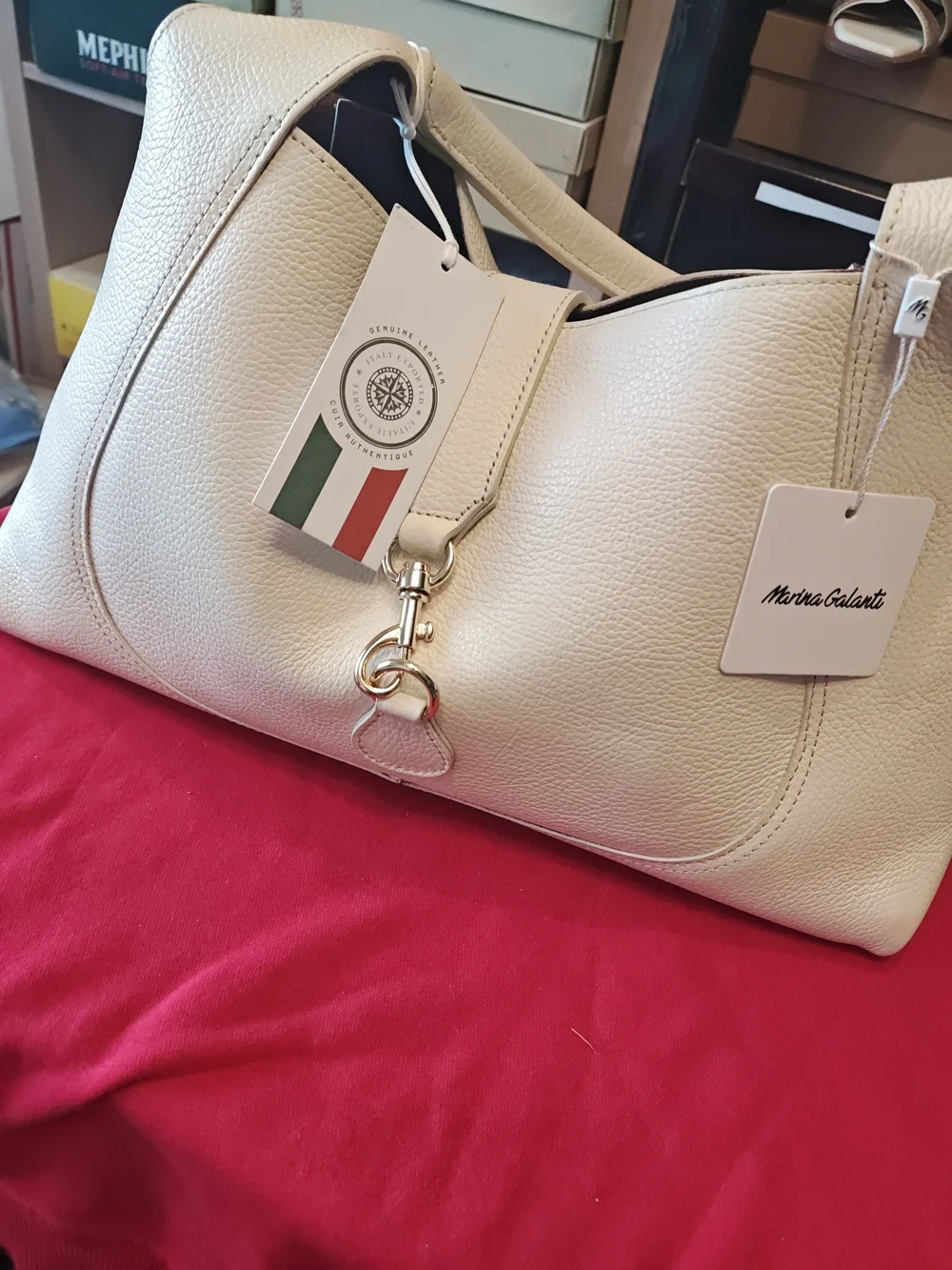 Martina Galanti Cream Leather Shoulder Tote